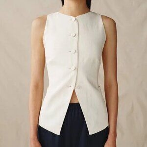 Attersee Ivory Sculpted Linen Blend Vest Top Size 0